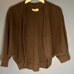 Loft- Ann Taylor CASHMERE chocolate brown shrug sweater, open front, 3/4 sleeves